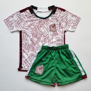 Kids Mexico white/green uniform away jersey set